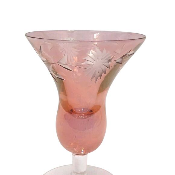 Murano Etched 1 Cocktail Cordial Glass Red 5" Barware Hand Blown Italy Antique - Picture 6 of 12